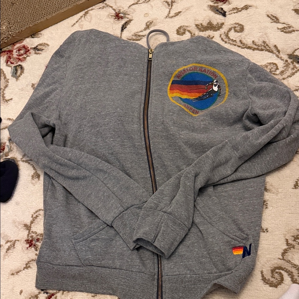 Gray Zip-Up Hoodie Aviator Nation Size Large